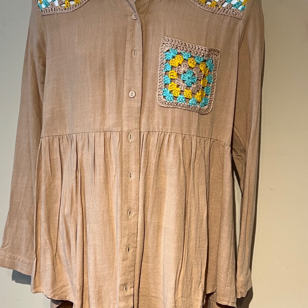 Imgee patchwork tunic top, size medium